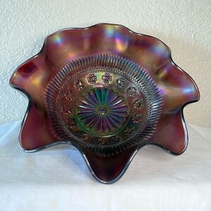 Antique Northwood Carnival Glass Footed Bowl Amethyst Iridescence (c.1908–1915)
